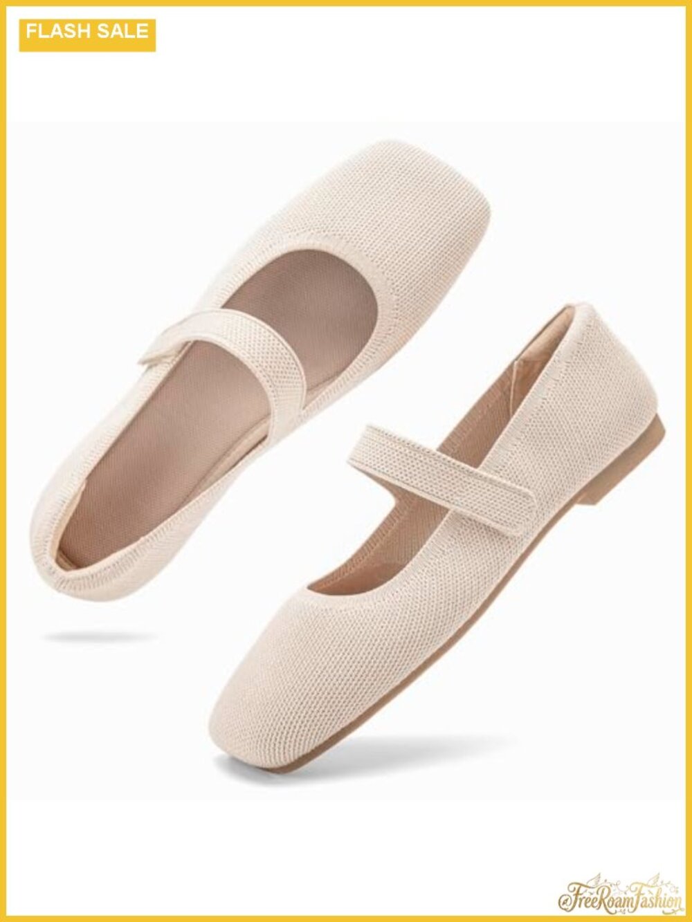 Wide Toe Box Flats Comfort Slip On Ballet Mary Jane Knit Adjustable Straps